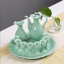 Antique Chinese Painted Gold Wine Pot Sake High Cup Celadon Wine Set Ceramic Court