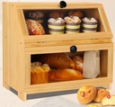 Bamboo Bread Box for Kitchen Countertop, Large Bread Storage Container Bin 2 Layer Breadbox Holder for Kitchen Counter, Cabinet, Pantry, Cupboard (Natural)