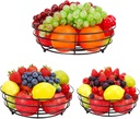 Livabber Wire Fruit Bowl, Metal Fruit Basket For Kitchen Counter, Large Capacity Storage Holder Tabletop Organizer For Vegetables Breads Snacks (Black, 3 Pack)