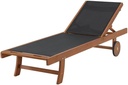 Caspian Adjustable 5-Position Eucalyptus Wood Outdoor Chaise Lounge Chair with Durable Mesh Seating, Patio Furniture