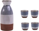 Japanese Sake Set, 5 Pieces Painted Retro Streak Design Wine Glasses Set, Include 1pc 10 oz Sake Bottle, 4pc 1.7 oz Sake Cups, Best Gift for Family
