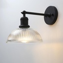 Yosoan Indoor Wall Sconce with Striped Shade, 1-Light Modern Vanity Light Vintage Industrial Single Lamp Hardwired Clear Striped Bowl Glass Shade for Living Room Kitchen Bedroom Home Decor(Black)