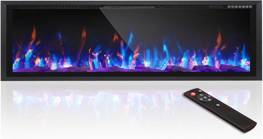 68 Inch Wide-Screen Electric Fireplace Inserts Recessed or Wall Mounted Electric Fireplace Heater 750/1500W Freestanding Electric Fireplaces with Logs,Timer,Adjustable Flame