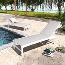Pellebant Aluminum Lounge Chair Outdoor Set of 2 - Pool Chairs and Lounges for Poolside, Waterproof Patio Chaise Chairs with 5 Positions Backrest, White
