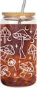 Mushroom Iced Coffee Glasses with Bamboo Lids and Straw, Cute Mushroom Drinking Beer Can Shaped Cup, Aesthetic Birthday Gifts for Mushroom Lovers Women Mom Best friend wife
