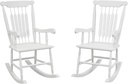 Outsunny Outdoor Wood Rocking Chairs Set of 2, 350 lbs. Porch Rockers with High Back for Garden, Patio, Balcony, White