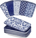 vancasso Selene 9.5 Inch Rectangular Dinner Plates Set of 6, Ceramic Salad Plates for Dessert, Appetizer, Porcelain Serving Platters for Entertaining, Microwave & Oven Safe, Vintage Blue & White Color