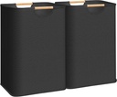 STORAGE MANIAC 2-Pack Large Laundry Hamper, 80L (21.1 Gal) Collapsible Laundry Basket with Bamboo Handles, Freestanding Waterproof Clothes Hamper for Laundry Room, Bedroom, Dorm, Towels, Toys, Black