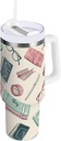 30 oz Tumbler With Handle and Straw Lid, Stainless Steel Vacuum Insulated Tumbler for Water, Iced Tea or Coffee, Easy to Clean (Cartoon Tree and Glasses)