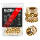 1/4"-20 Heat Set Threaded Inserts,30 Pieces 1/4"-20x8x8 Heat Set Insert for 3D Printing Components and Plastic Parts,Brass Knurled Nuts