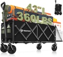 43'' Extra Long Collapsible Wagon with Extended Tailgate, 360LBS Heavy Duty Wagons Carts Foldable, Portable Folding Outdoor Utility Cart for Grocery, Shopping, Garden, Camping, Black