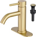 Gold Bathroom Faucets, Modern Single Hole Bathroom Sink Faucet Brushed Gold Single Handle Vanity Sink Faucet 1 Hole with 3 Hole Deck Plate, Pop Up Drain