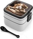 Puppy Dog Bento Box, Reusable Double Layer Lunch Box with Handle & Dividers, 1000ml Leakproof Lunch Container for Office, Picnic, Travel
