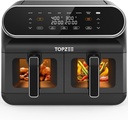 TOPZEE 8 Quart Large Air Fryer - Dual Basket Airfryer with Easy View Windows, Preheat, Air Fry, Roast, Broil, Bake, Dehydrate, 2 Independent 4 QT Nonstick Dishwasher Safe Baskets, Black