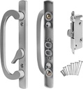8.5" Legacy Sliding Patio Glass Door Offset Brushed Chrome Handle Set - Sash Controls 2265 with Mortise Lock 45° for Replacement Fits 3-15/16” Screw Hole Spacing and 1-1/4" to 2-1/4" Door Thickness