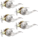 5 Pack Satin Nickel Handleset Wave Style Passage Lever Handle, Fully Reversible Interior Door Knobs for Hallway/Closets/Laundry Rooms, Keyless Unlocking Passage Function, Contractor Pack of 5