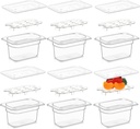 Sunnyray 6 Set 1/9 Size Polycarbonate Food Pans with Lids and Drain Shelf Deep Square Food Storage Containers for Kitchen Restaurant Fruit Vegetable Storage