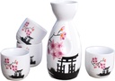 Tosnail 5 Pieces Ceramic Japanese Sake Set, 1 Serving Carafe and 4 Cups - Pink Sakura
