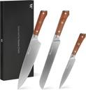 Kitchen Knife Set 3-piece, Must-have kitchen knife set, Chef's knife, Bread knife, High - Carbon Stainless Steel sharp blades, Ergonomic Natural rosewood handles, Gift box