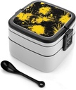 Tie Dye Fireworks Yellow Splash Lunch Box with Handle Stackable 2 Layer Leak-Proof Bento Box Portable Food Containers for Unisex
