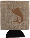 Caroline's Treasures BB1097-BL-BN-CC Fish - Sword Fish Burlap and Brown BB1097 Can or Bottle Hugger Cooler Washable Drink Sleeve Collapsible Beverage Insulated Holder, Can Hugger, Multicolor