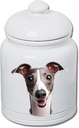 Best of Breed Italian Greyhound Grey/White Dog and Cat Ceramic Treat Jar 9" Tall Air Tight Seal All White