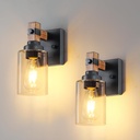 Farmhouse Wall Sconces 2-Pack, Wired Sconces Wall Lighting with Glass Shade, Decor Set of Two for Bedroom Bathroom Livingroom, Round-Wired