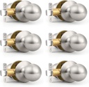 Probrico Interior Passage Door Knobs 6 Pack, Unique Classic Closet/Hallway Door Handles, Brushed Nickel Finish Door Knob Without Key