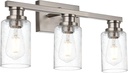 VINLUZ Bathroom Lighting Fixture in Brushed Nickel Finish,3 Light Wall Mounted Light with Seeded Glass Shade Indoor Metal Base Vanity Lights for Porch Workshop