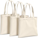 Three Pack Canvas Tote - Lightweight Thin Bags, Bulk Blank Shopping Reusable Grocery Bags, Suitable for Promotion, Gift, Activity, Size 14W x 15H inch (Beige)