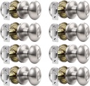 Gobrico 8 Pack Egg Shaped Passage Door Knobs Flat Satin Nickel Interior Locksets Oval Style Stainless Steel Door Handles for Hall and Closet