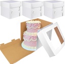 KEEPARTY 4PCS White Tall Cake Boxes 16x16x14inch with Window White Disposable Baking Box Container Wedding Cake Carrier