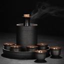Sake Cup Set Sake Set 9 Piece Ceramic Sake Set Sake Cup Set with Warmer Black Gift Box Packaging
