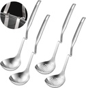 Patelai Hot Pot Slotted Ladle Set Stainless Steel Soup Ladle Strainer Scoops Cooking Skimmer Cookware Utensil for Hotpot Scooping Sauce Serving, 12 Inch(4 Pcs,Silver)