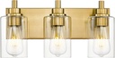 3-Light Bathroom Light Fixtures, Brushed Gold Vanity Light with Cylinder Clear Glass Shade, Modern Vanity Lighting Fixtures Over Mirror, VL143-BG-3