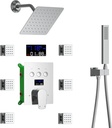 Bathroom Rainfall Shower System Wall Mount 8 Inch Shower Head With Handled Spray 6 Pcs jets Temperature Display Shower Faucet Set (Chrome)