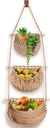 3 Tier Hanging Fruit Basket, Jute Wall Baskets, Hanging Produce Baskets for Storage Fruits and Vegetables, Hanging Basket Wall for Kitchen, Bedroom, Bathroom (Brown)