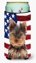 Caroline's Treasures KJ1160TBC USA American Flag with Yorkie Puppy/Yorkshire Terrier Tall Boy Hugger Can Cooler Sleeve Hugger Machine Washable Drink Sleeve Hugger Collapsible Insulator Beverage Insu