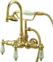 Kingston Brass CC9T2 Vintage 3-3/8" Wall Mount Tub Faucet with Hand Shower, Polished Brass