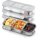 3 Compartment Stainless Steel Snack Containers with Lids- 3 Compartments Bento Lunch Snack Boxes - Reusable Meal Prep Lunch for Adults for Home Travel (3compartment4PCS)
