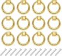 uxcell 12 Sets Modern Drawer Pull Handles Drop Ring Knobs Dresser Handles with Screws Zinc Alloy for Dresser Drawer Furniture Closet Cupboard Gold Tone