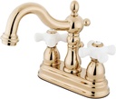 Elements of Design EB1602PX Centerset Lavatory Faucet with Porcelain Cross Handle, 4", Polished Brass