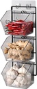 3 Tier Wall Mounted Storage Basket, Metal Wire Fruit Storage Basket, Hanging Kitchen Fruit Produce Storage Bins Organizer, Wall Mounted Storage Container for Garlic Ginger Onion(Vertical Hanging)