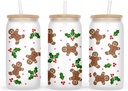 Gingerbread Christmas Glass - Frosted 16Oz Tumbler With Lid And Straw - Perfect Christmas Cup Gifts For Friends