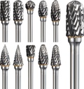 Carbide Burr Set Compatible with Dremel Rotary Tool 10Pcs Double Cut Carbide Rotary Burr Set with 1/8" Shank Rotary Tool Accessories for Woodworking, Carving, Engraving, Drilling, Steel Metal Working
