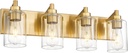 4-Light Bathroom Light Fixtures, Brushed Gold Vanity Light with Cylinder Clear Glass Shade, Modern Vanity Lighting Fixtures Over Mirror, VL143-BG-4