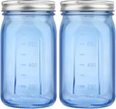 2 Pack Mason Jars 32 oz, Blue Wide Mouth Canning Jars with Airtight Lids, Glass Pint Jars with Bands Labels Brush, Large Storage Quart Jars for Jam Fermenting Preserving