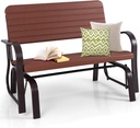 Tangkula Outdoor Glider Bench, Porch Glider Loveseat Swing Bench with w/Steel Frame, 2-Seat Rocking Chair for Porch, Garden, Backyard, Lawn (Coffee)