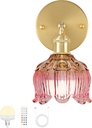 Battery Operated Wall Sconce with Remote Control,Vintage Wall Sconce with Flower lampshade and Timer,Rechargeable Battery Wall lamp Wall Lights with 15 Colors for Bedroom Living Room Doorway,Pink