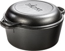 Lodge 5 Quart Cast Iron Double Dutch Oven – Pre-Seasoned – Lid Converts to 10.25" Skillet – PFAS-Free – Made in USA – Dual Handles – Oven, Grill, Campfire & Stovetop Safe – Durable & Non-Toxic